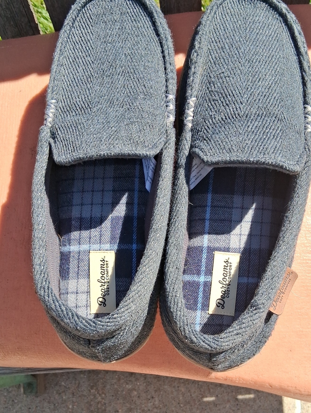 dearfoams Womens Plaid-Lined Slip-On Moccasin Slippers